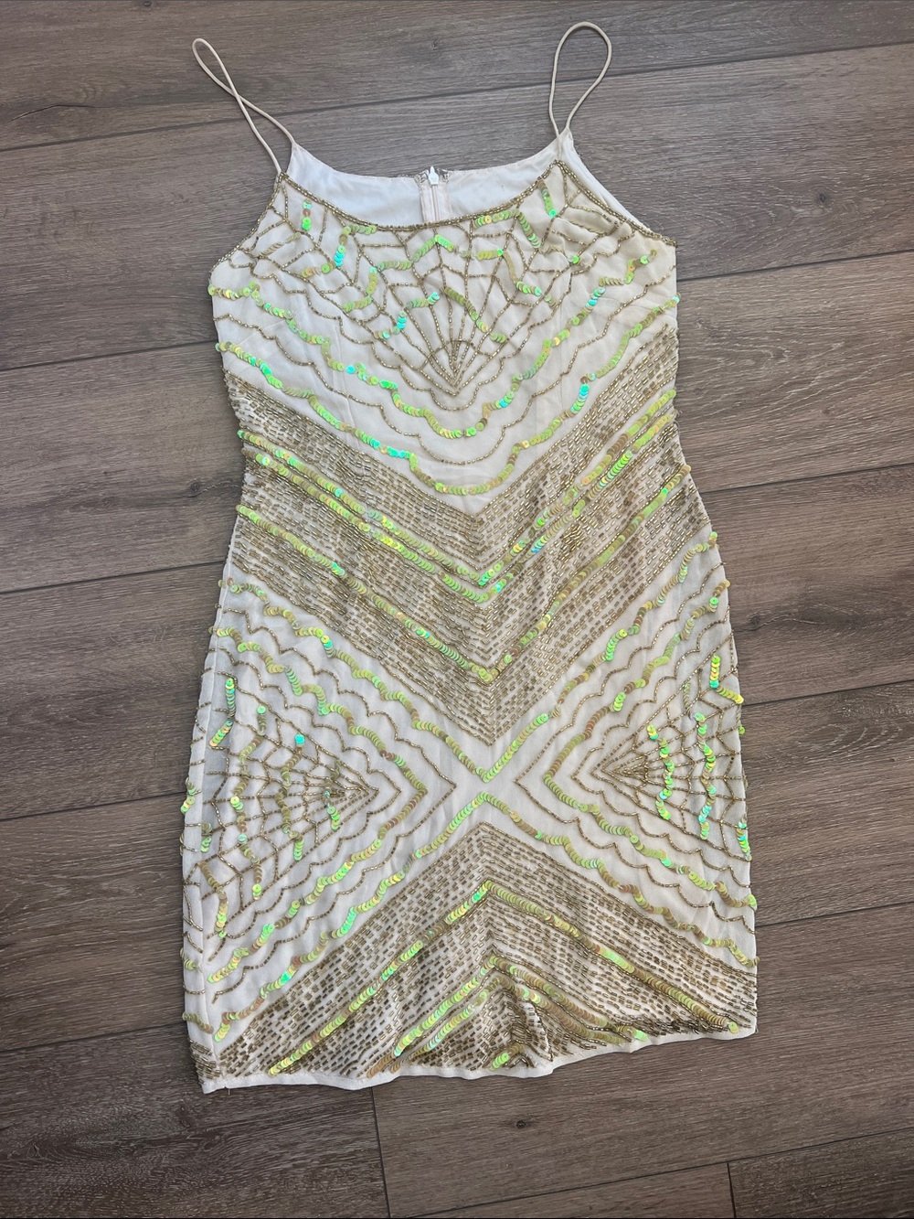 Beautiful Beaded Mini Dress with Gold Sequin & Iridescent Accents